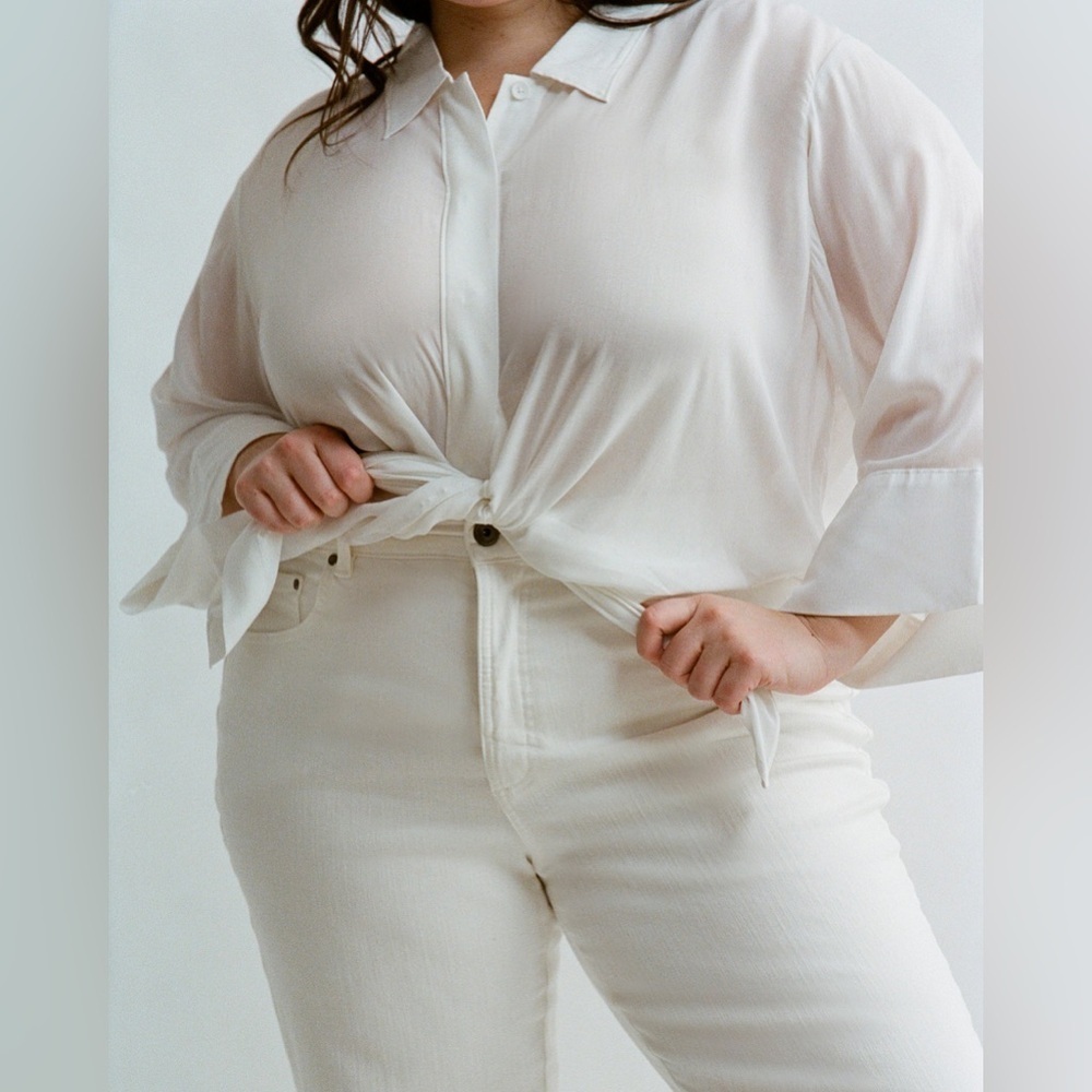 Universal Standard Toni hi low Tunic Top In White Size 2XS US 6-8 Long Sleeves